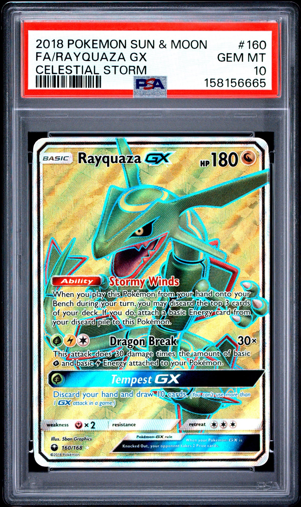 Pokemon PSA 10 Rayquaza GX 160/168 Celestial Storm