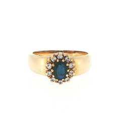 9ct Yellow Gold Deep Blue Sapphire Halo Ring