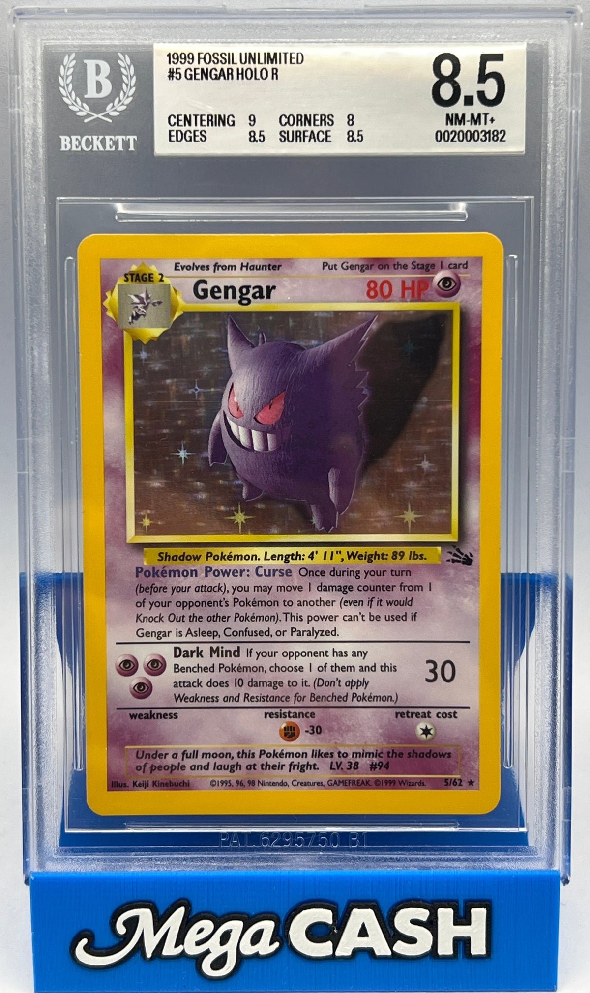 Pokémon - BGS 8.5 Gengar Holo 5/62 Fossil