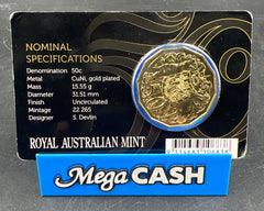 Gold Plated 50c Unc 50th Anniversary Of The Royal Australian Mint