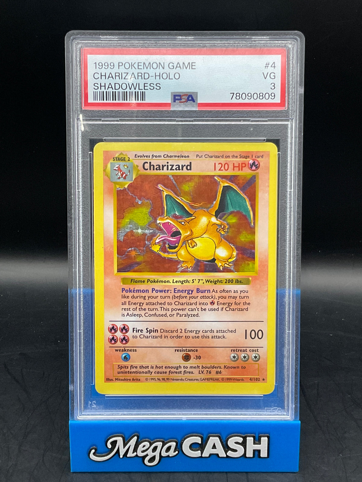 PSA 3 Shadowless Charizard Holo 4/102