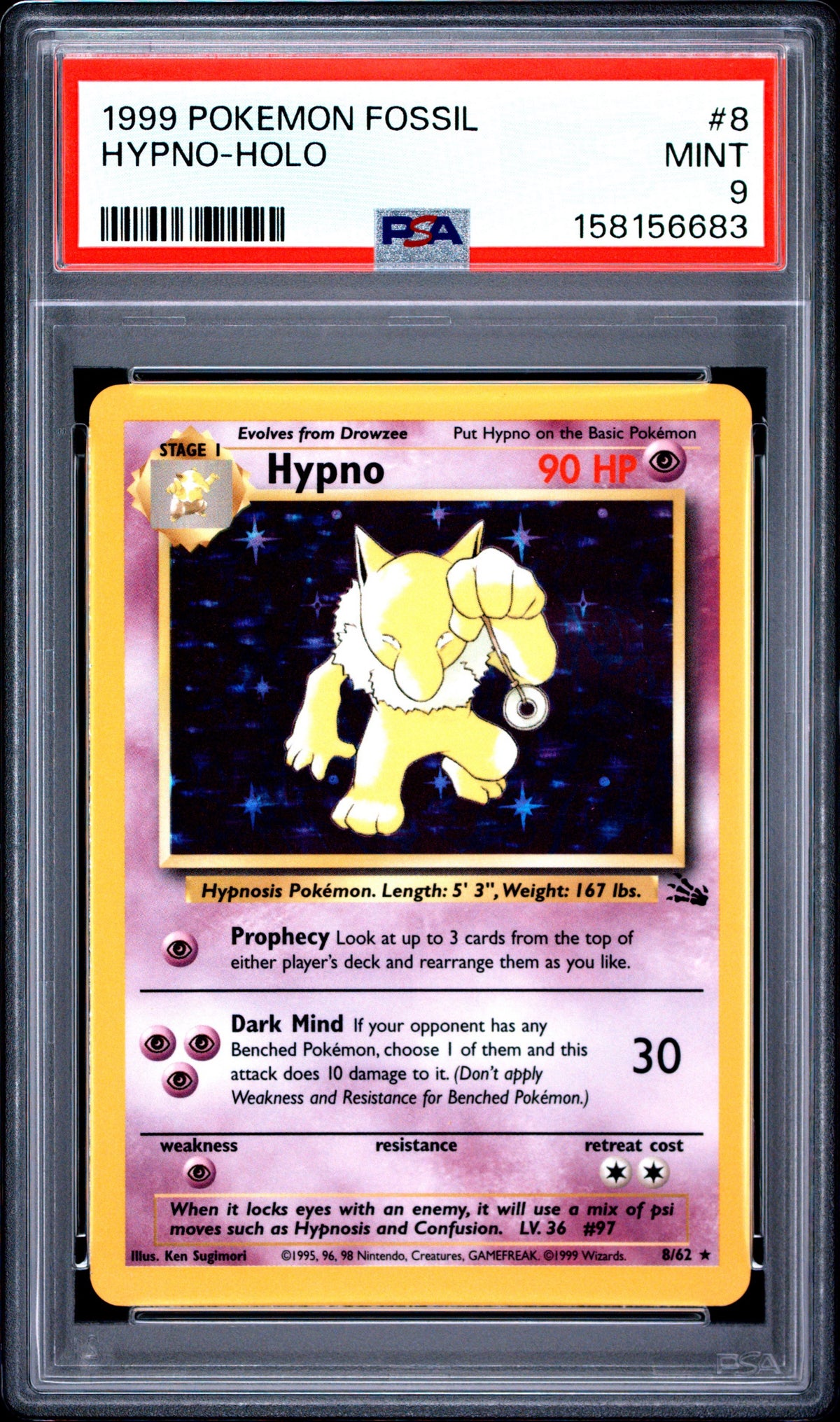 Pokemon PSA 9 Hypno 8/62 Holo Fossil
