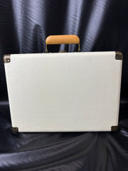 CROSLEY PORTABLE RECORD PLAYER - WHITE LEATHER BRIEFCASE STYLE - WITH POWER CORD -
