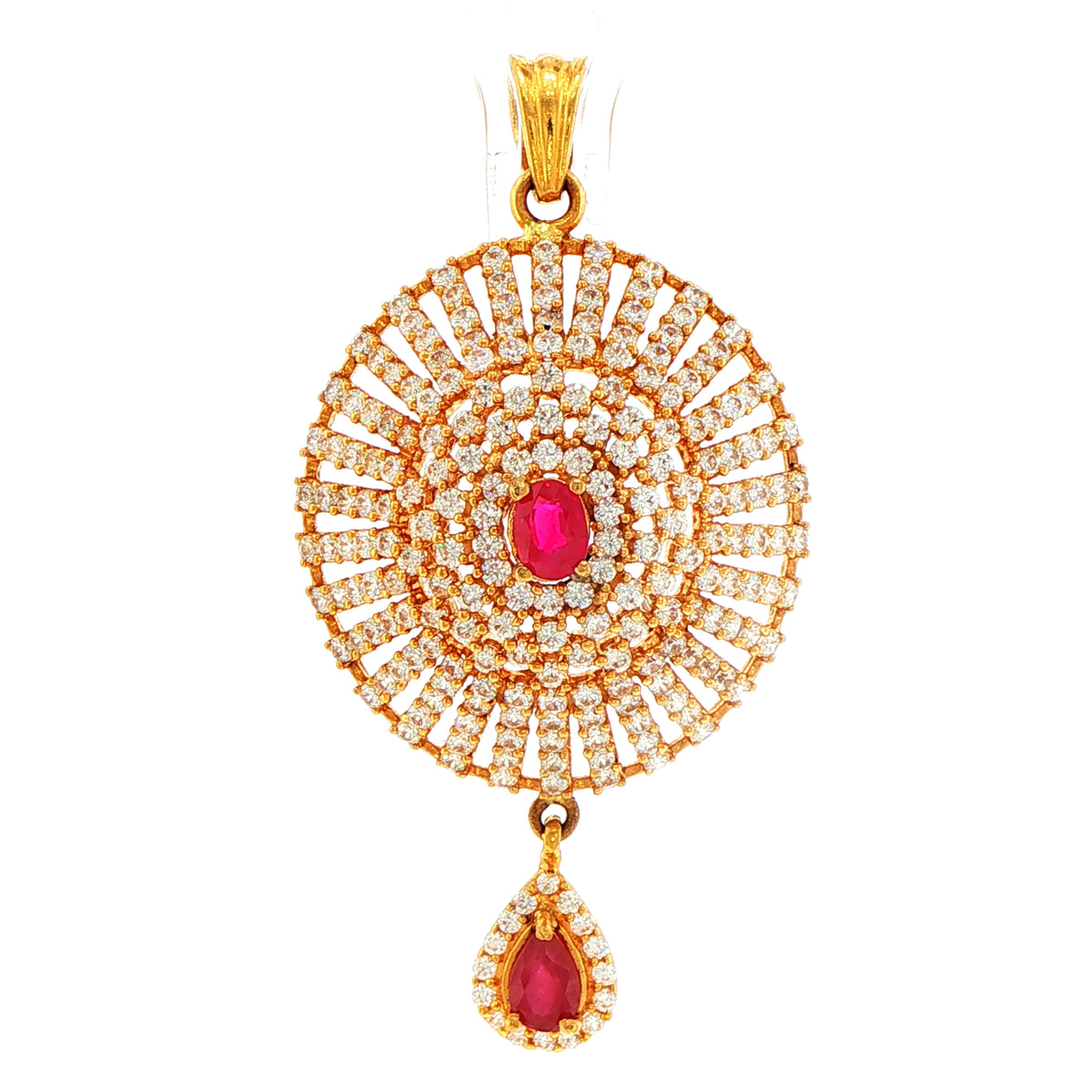 22ct Yellow Gold Ruby Sunburst Pendant