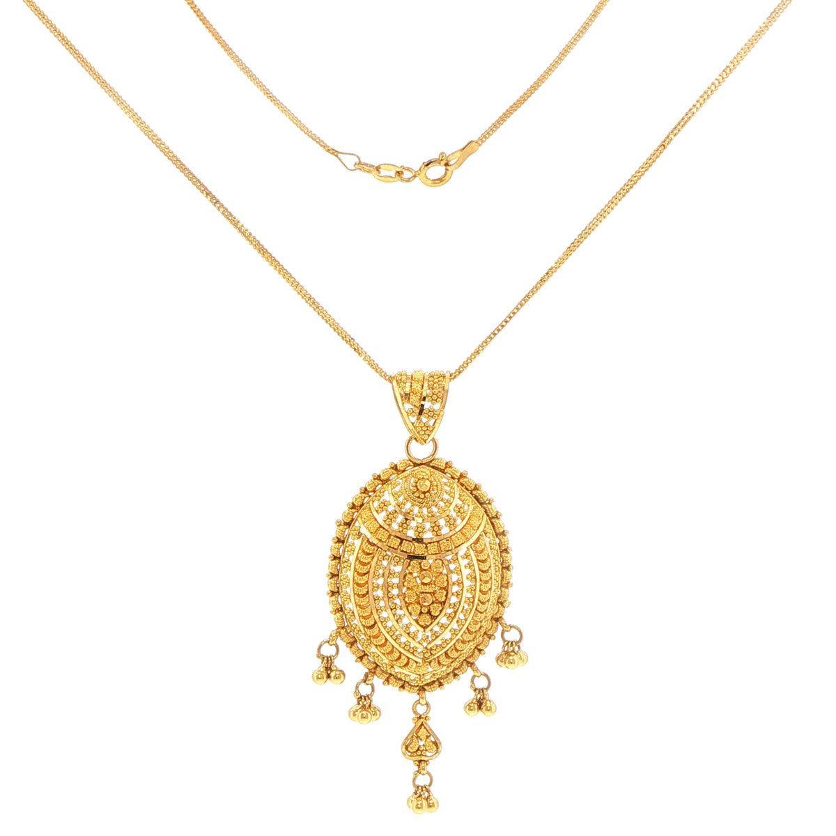 22ct Yellow Gold Ornate Filigree Pendant Necklace