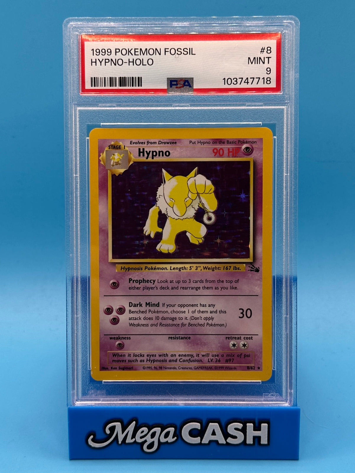 Pokémon 1999 Hypno Holo Fossil - PSA MINT 9