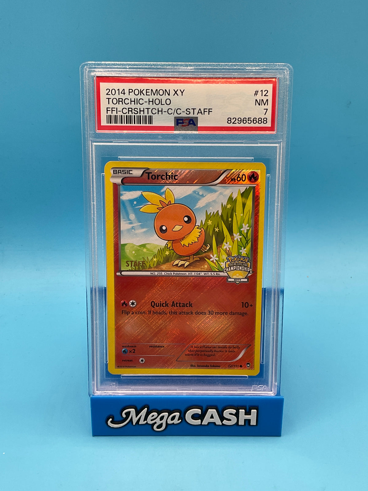 PSA 7 TORCHIC 12/111 STAFF 2014 CHAMPIONSHIP CITY