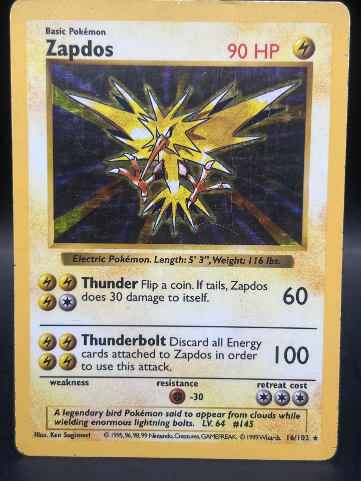 Zapdos Holo 16/102 Shadowless Base  Set