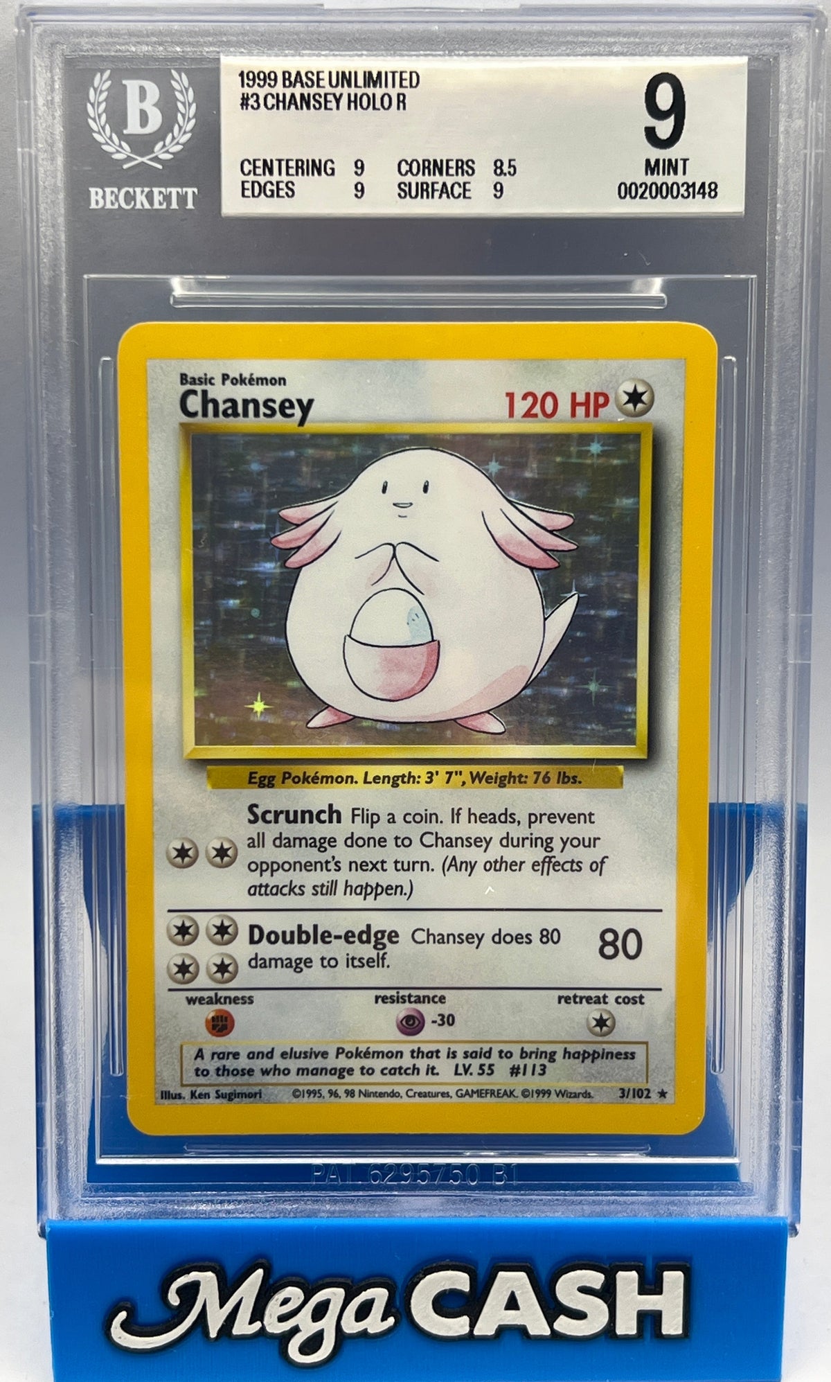 Pokémon - BGS 9 Chansey Holo 3/102 Base Set Unlimited