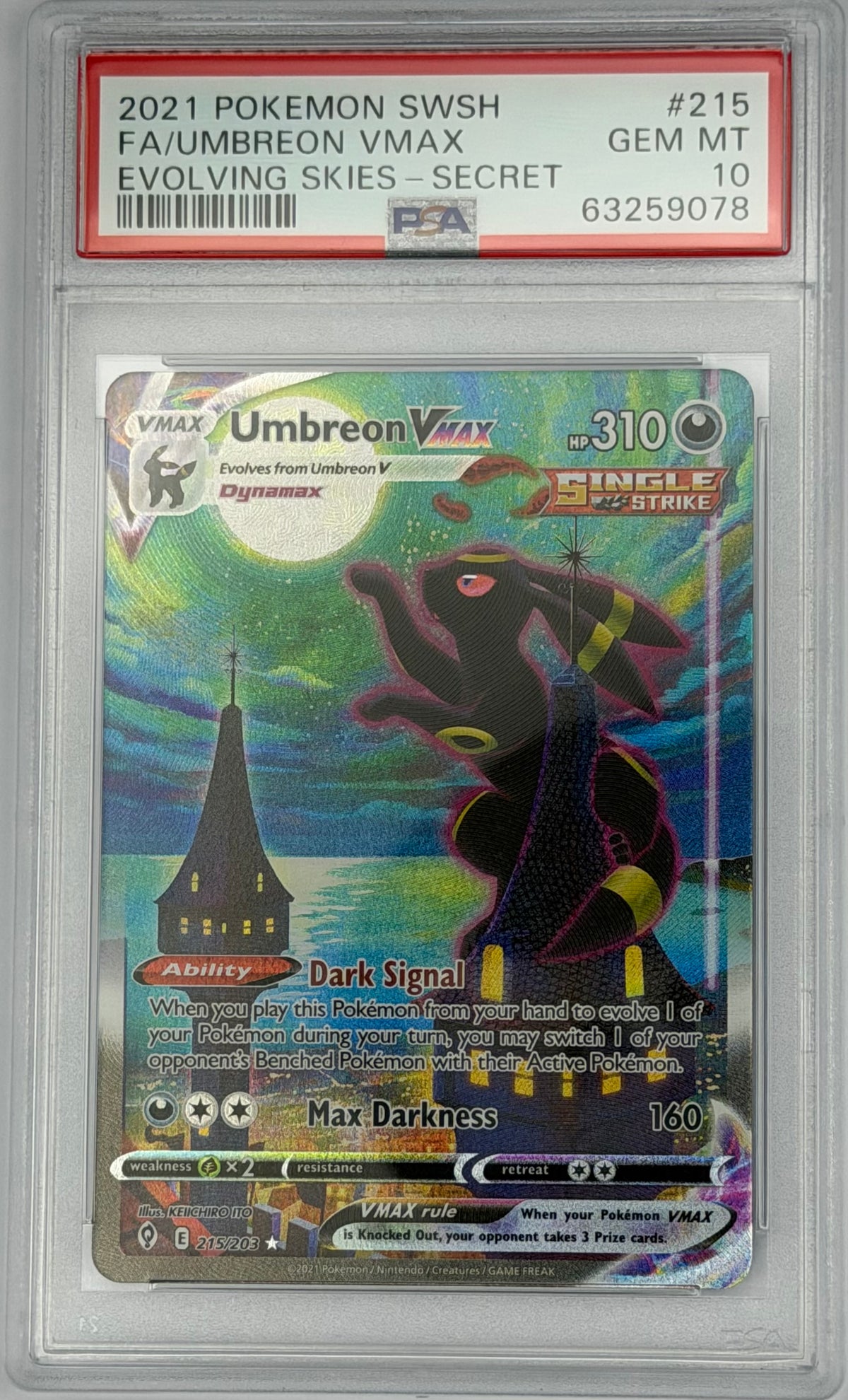 Pokemon-Umbreon VMAX 215/203 PSA 10- Evolving Skies