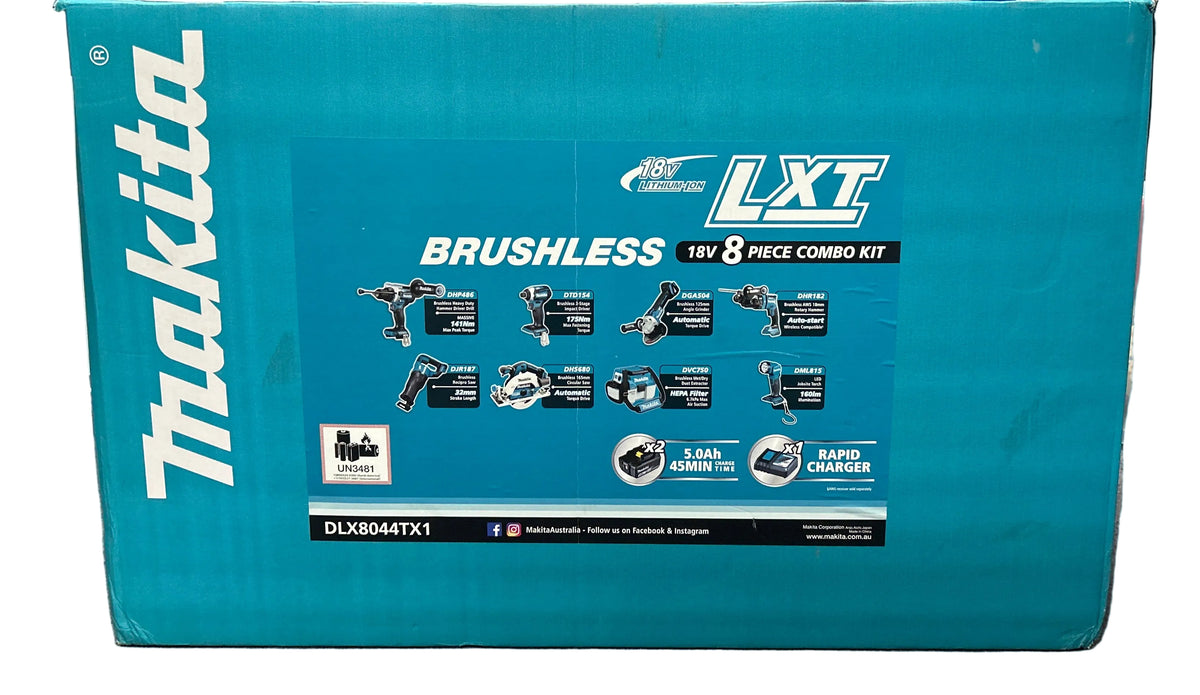 Makita 18V Brushless 8 Piece Combo Kit - DLX8044TX1 - New