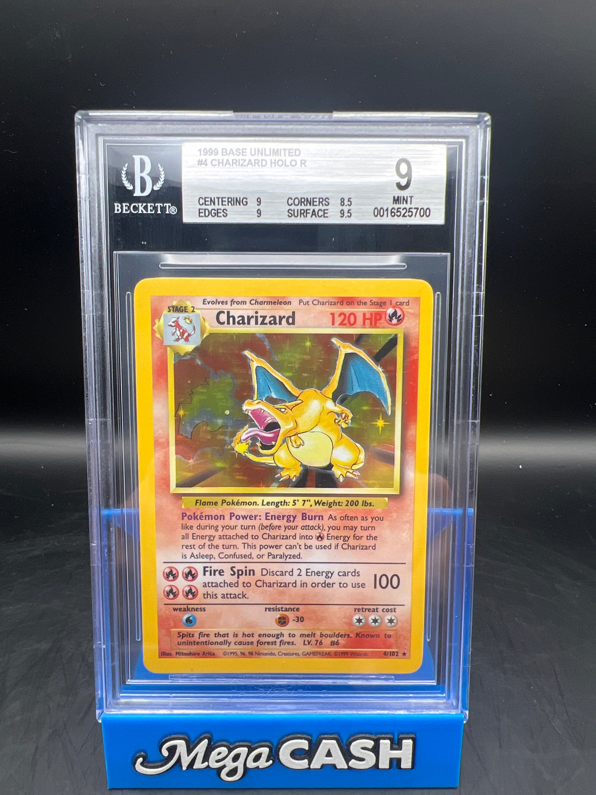 1999 Charizard base unlimited Beckett 9