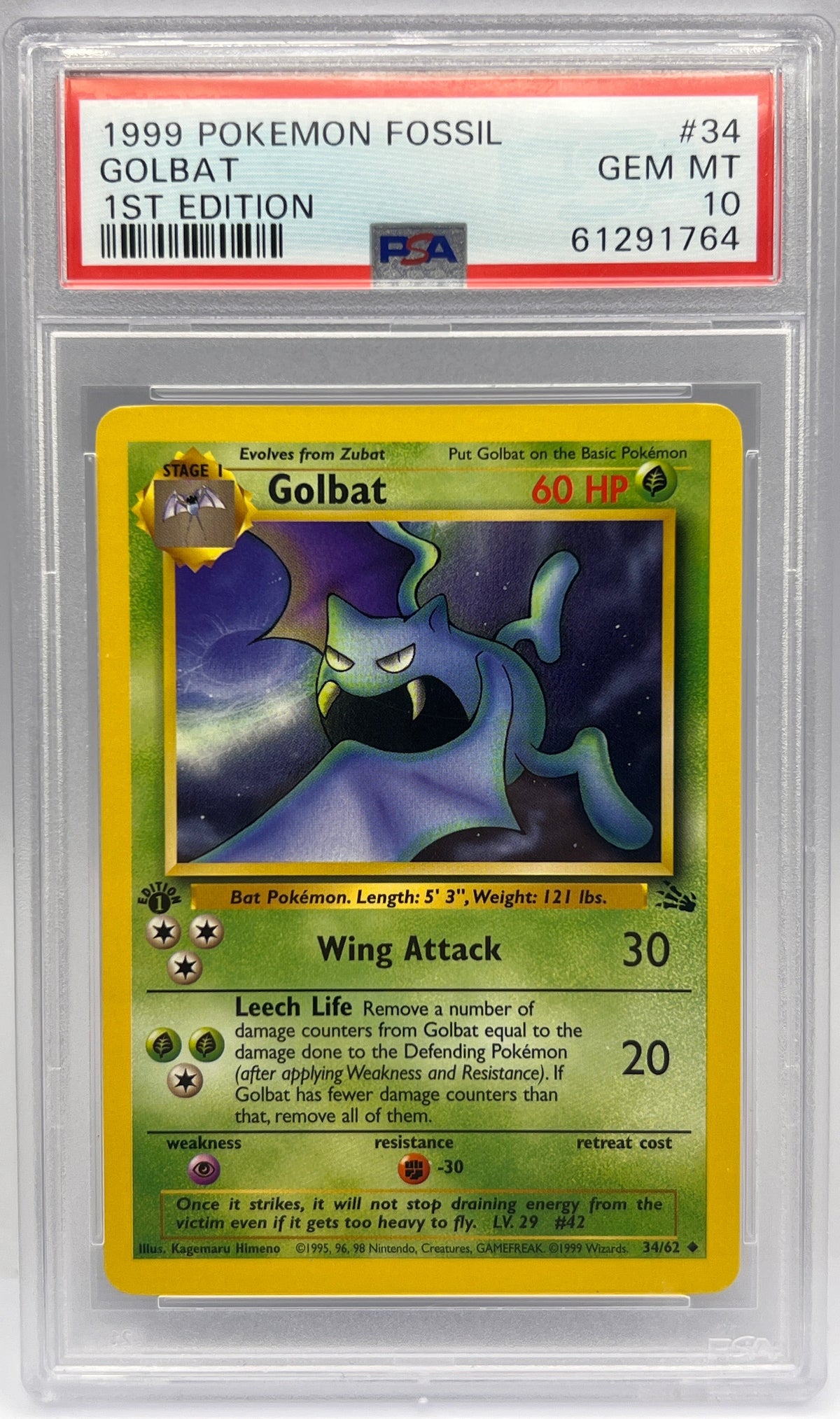 Pokémon - Golbat 34/62 1ST Edition Fossil PSA 10