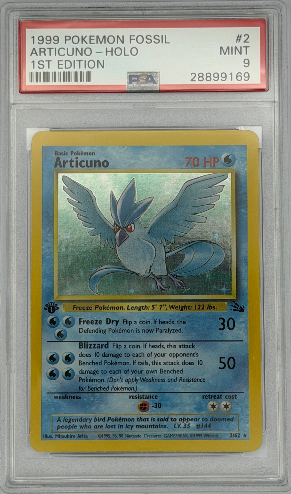 Pokemon PSA 9 Articuno Holo 1st Edition 2/62 Fossil