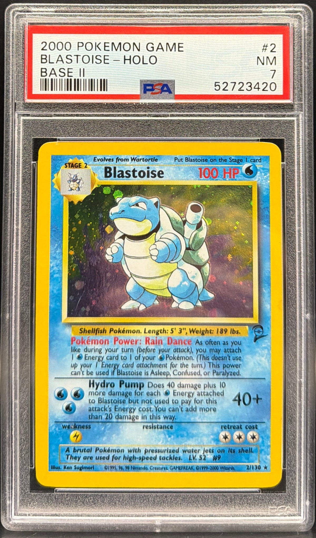 Pokemon- Blastoise HOLO 2/130 PSA 7  Base Set 2