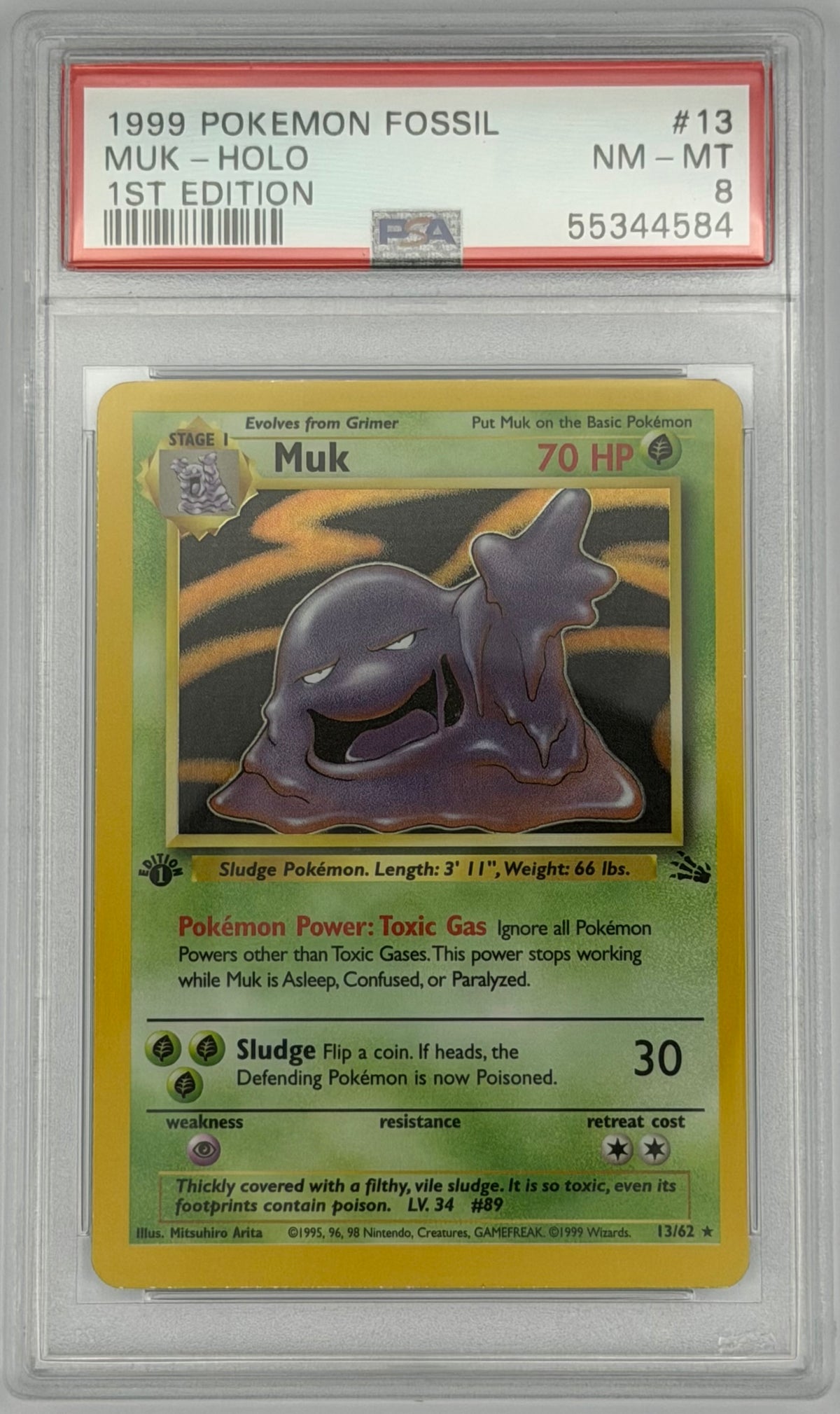 Pokemon PSA 8 Muk 13/62 1st Edition Holo Fossil