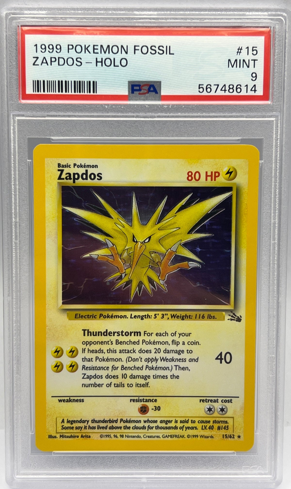 Pokémon - Zapdos Holo 15/62 Fossil PSA 9