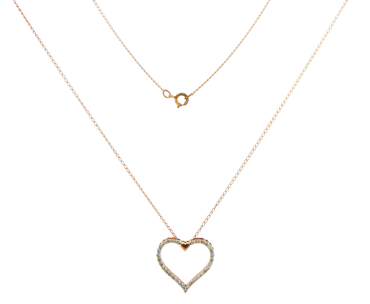 10ct Yellow Gold Diamond Open Heart Pendant Necklace