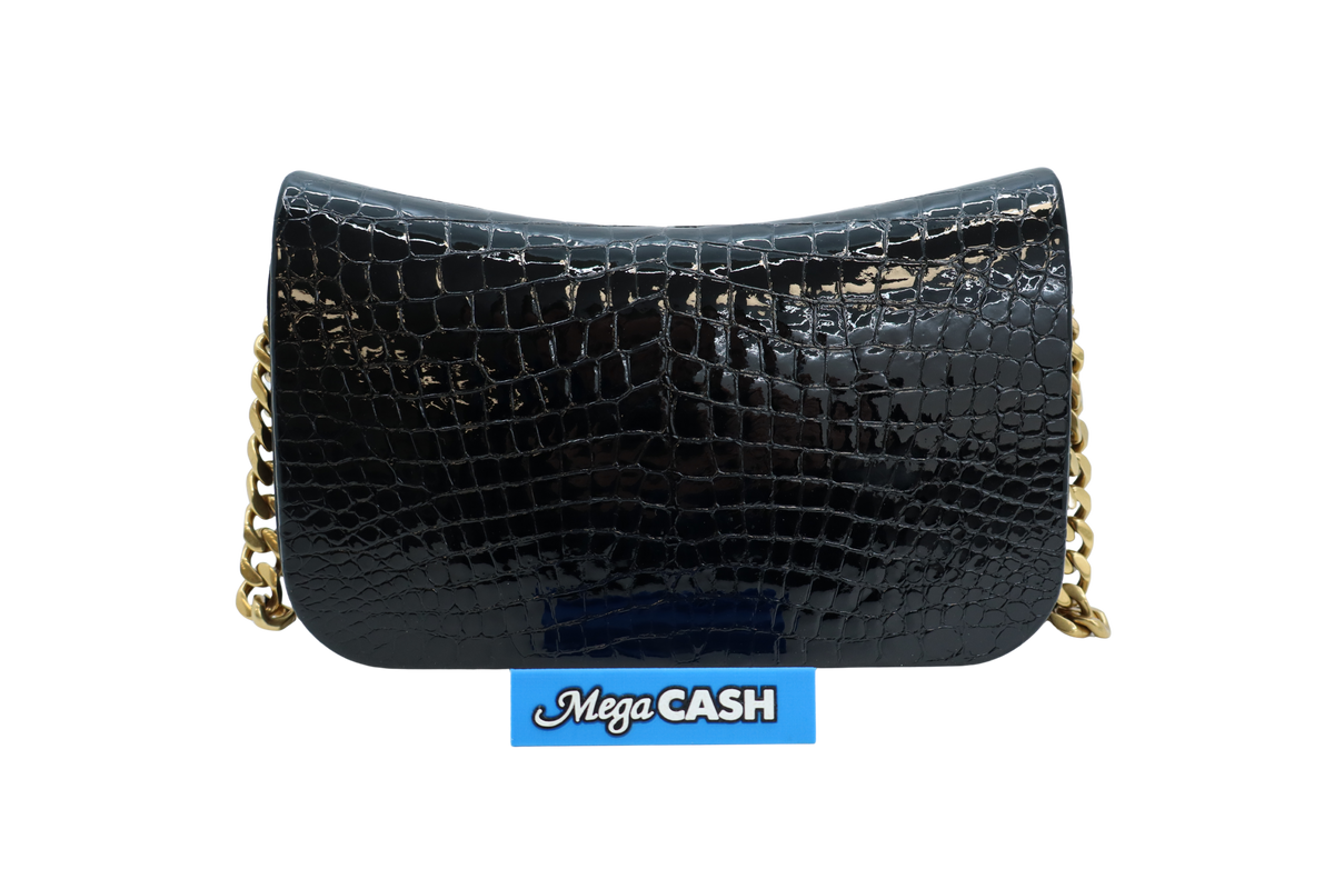 Saint Laurent Elise Shoulder Bag in Alligator-Embossed Patent Leather