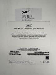 Apple iPad Air 5th Gen 64GB Wi-Fi + Cellular - In Box With Manual And Charging Cable