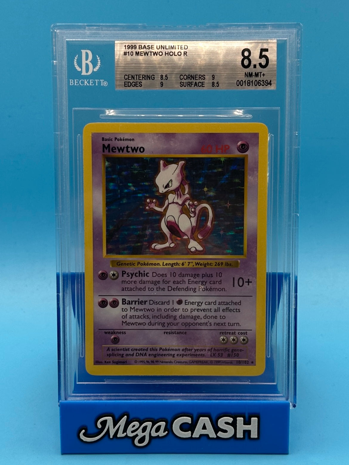 Pokémon 1999 Mewtwo Holo Shadowless Base Set - BGS NM-MT+ 8.5