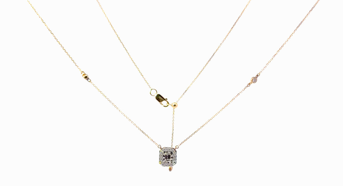 10ct Yellow Gold Moissanite Diamond Cluster Pendant Adjustable Necklace
