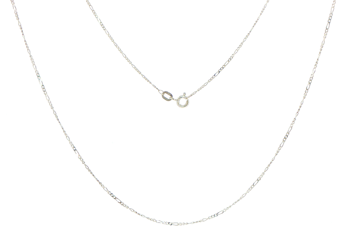 9ct White Gold Fine Figaro 3:1 Chain Necklace