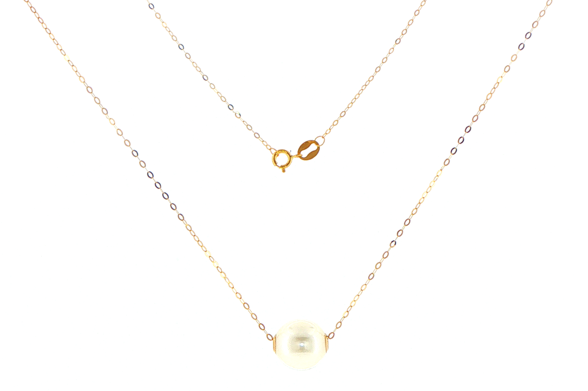 18ct Yellow Gold Pearl Pendant Chain Necklace