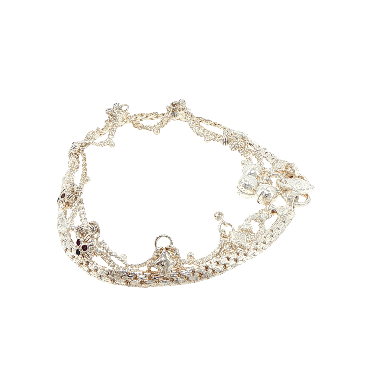 925 Sterling Silver Ornamental Filigree Anklet / Payal / Pajeb with Heart & Bell Details - Mega Cash Sydney
