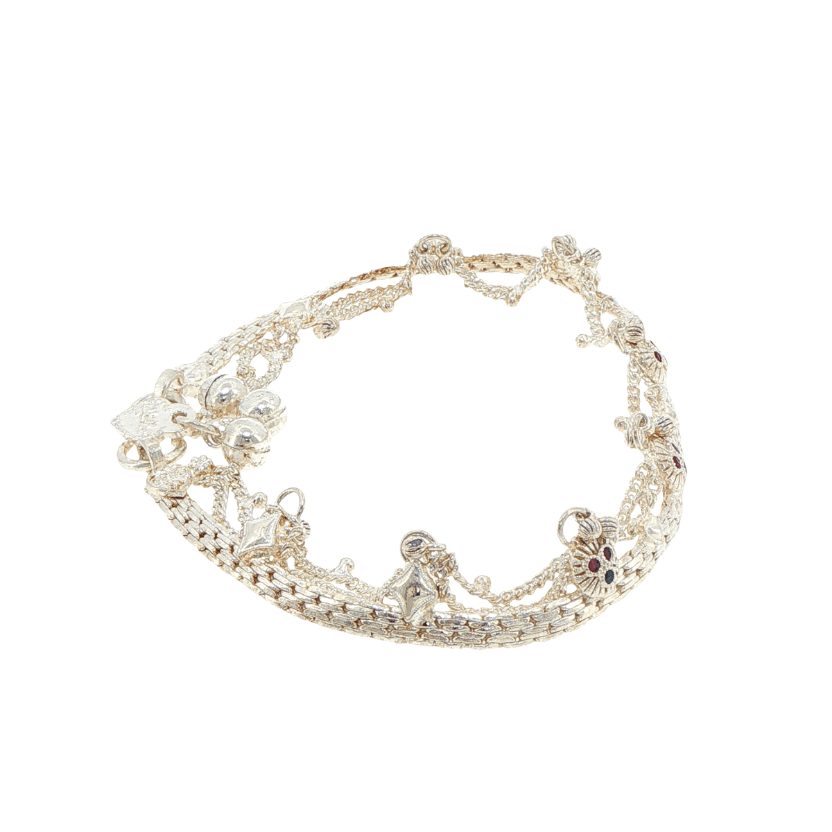 925 Sterling Silver Ornamental Filigree Anklet / Payal / Pajeb with Heart & Bell Details - Mega Cash Sydney