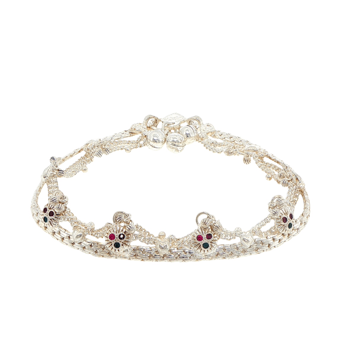 925 Sterling Silver Ornamental Filigree Anklet / Payal / Pajeb with Heart & Bell Details - Mega Cash Sydney