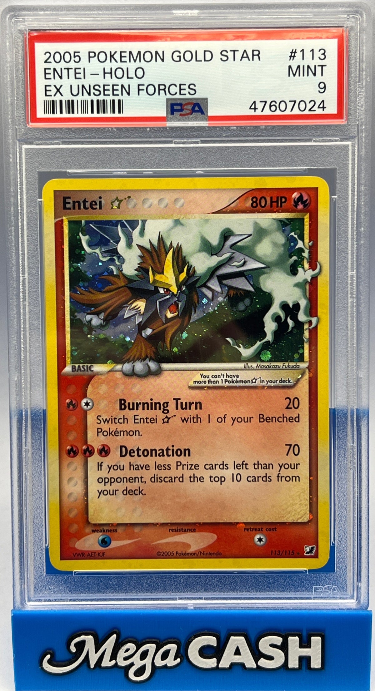 Pokemon- PSA 9 Entei Holo Gold Star 113/115  -Unseen Forces