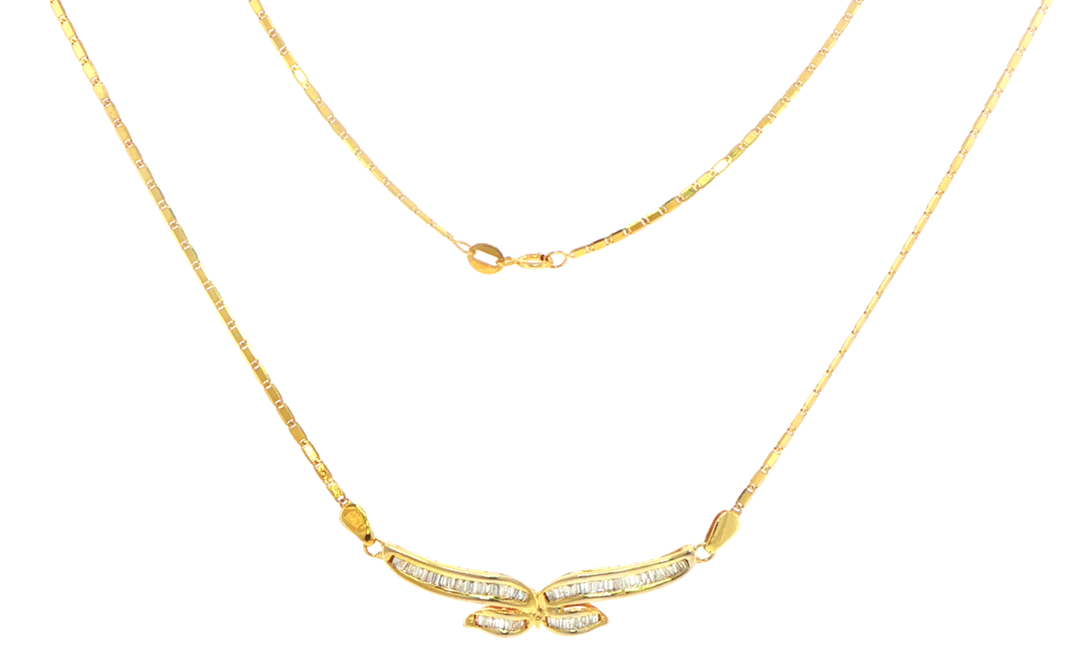 14ct Yellow Gold Diamond Butterfly Motif Chain Necklace