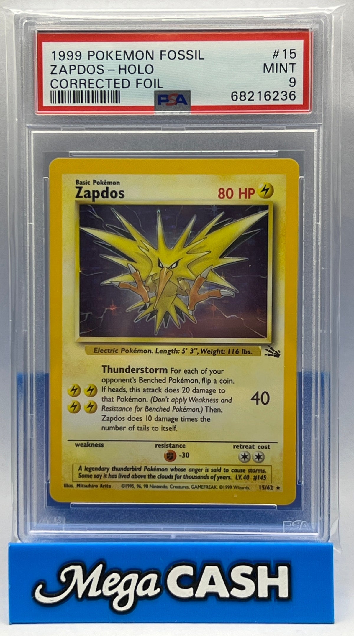 Pokemon - #15 Zapdos Holo 1999 Fossil PSA 9