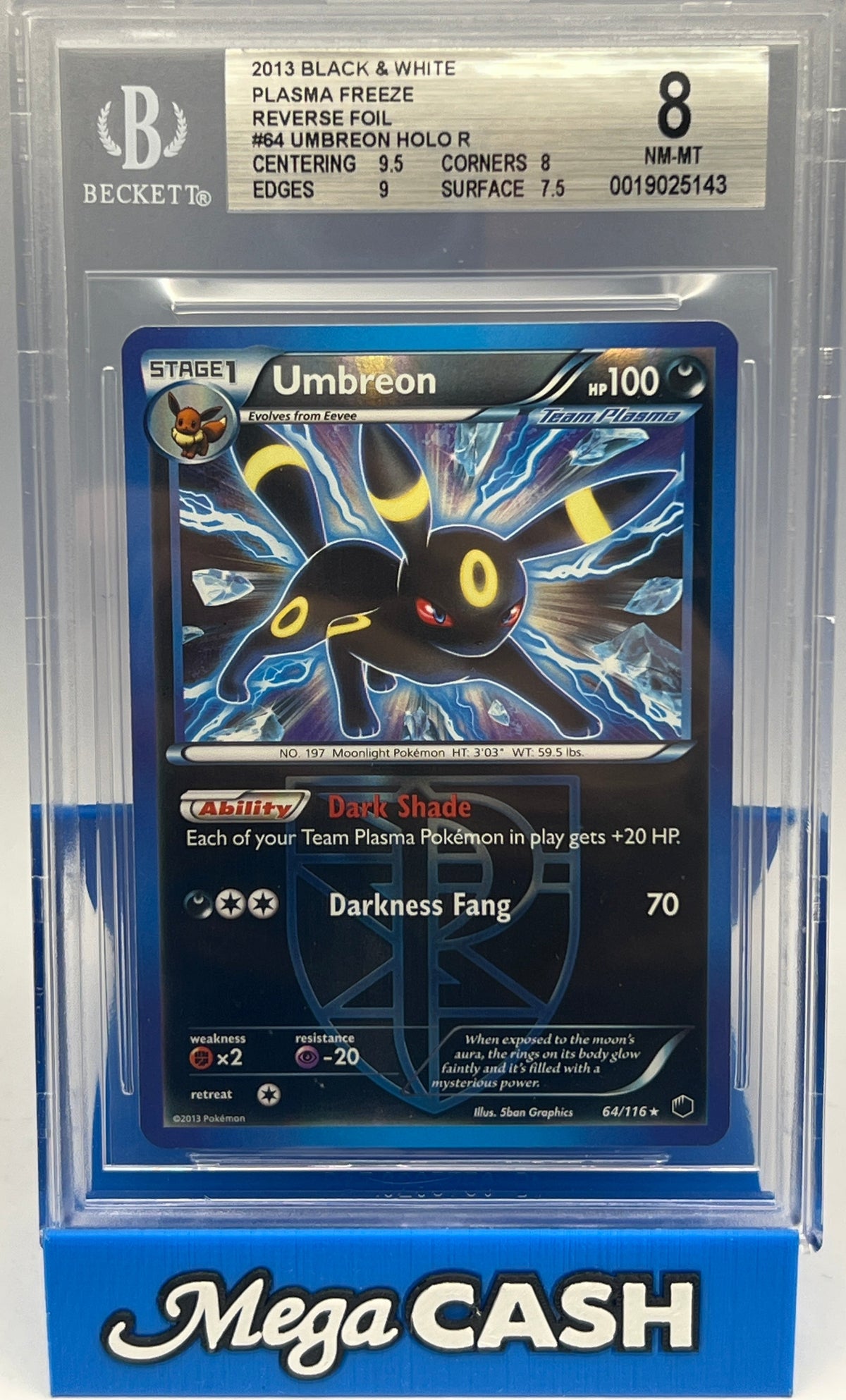 Pokémon BGS 8 Umbreon 64/116 Rev Holo Plasma Freeze
