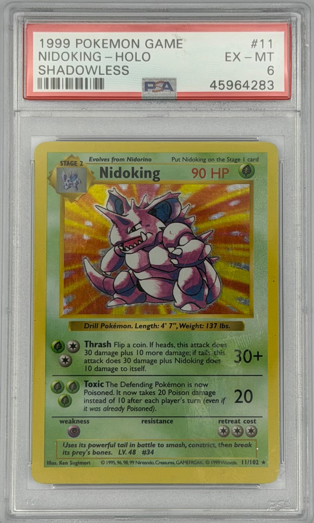 Pokemon PSA 6 Nidoking 11/102 Holo Shadowless