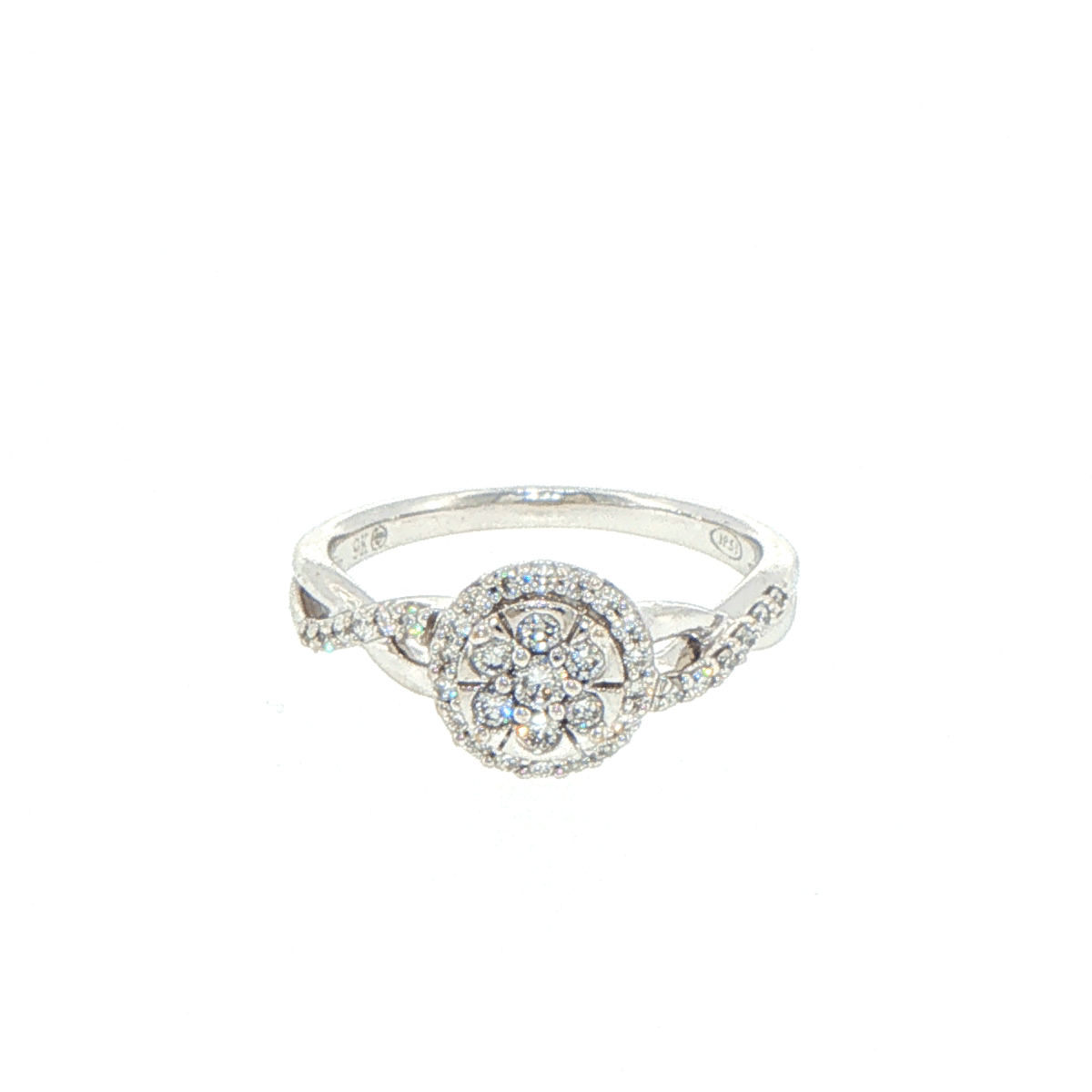 9ct Diamond Cluster Twist Shank Ring in White Gold - Mega Cash Sydney