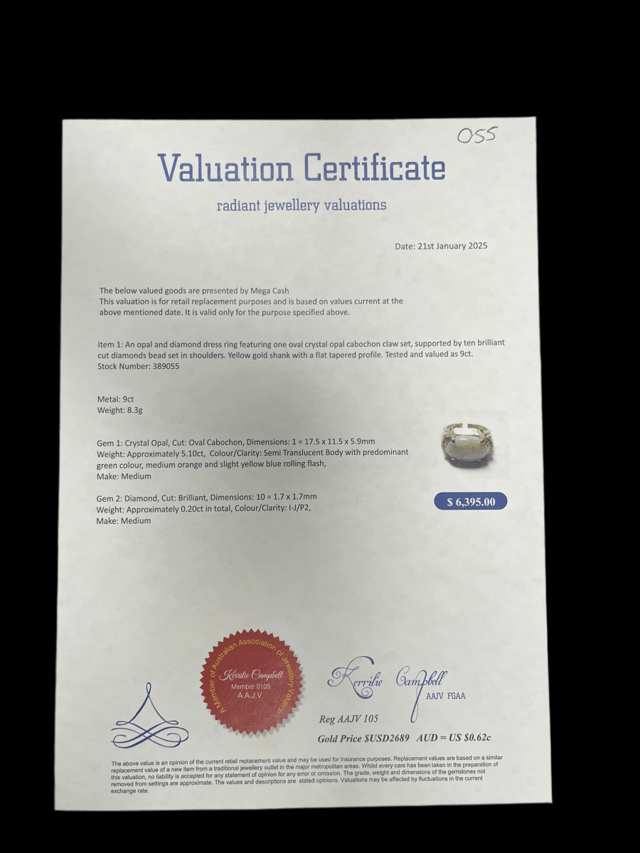 9ct Opal Ring - 8.3gms with Diamonds - Mega Cash Sydney