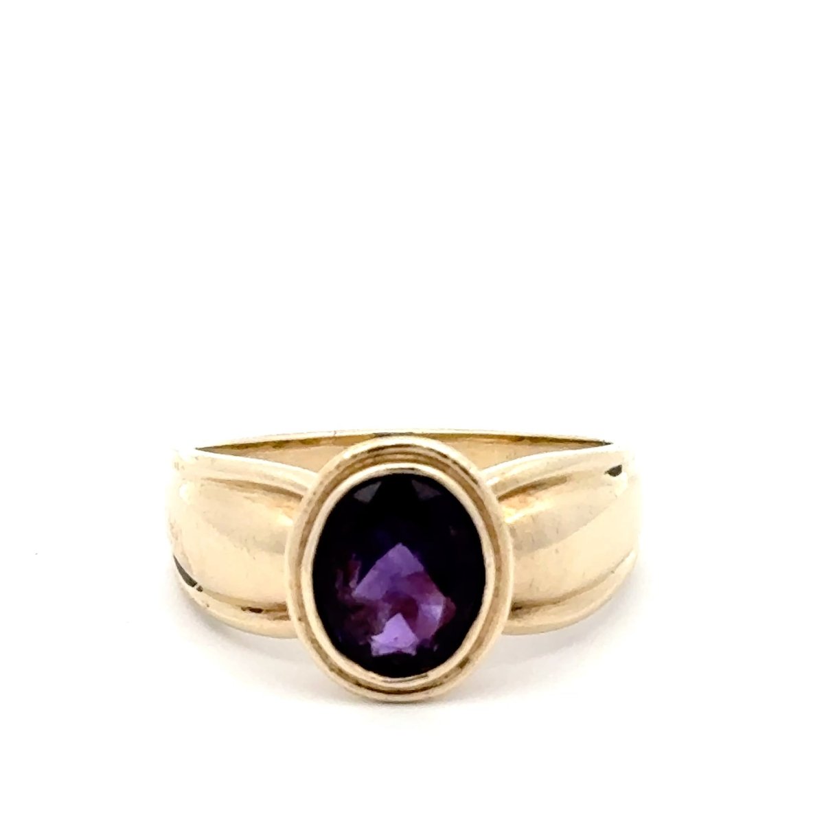 9ct Oval Purple Bezel-Set Solitaire Ring in Yellow Gold - Mega Cash Sydney