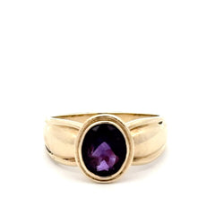 9ct Oval Purple Bezel-Set Solitaire Ring in Yellow Gold - Mega Cash Sydney
