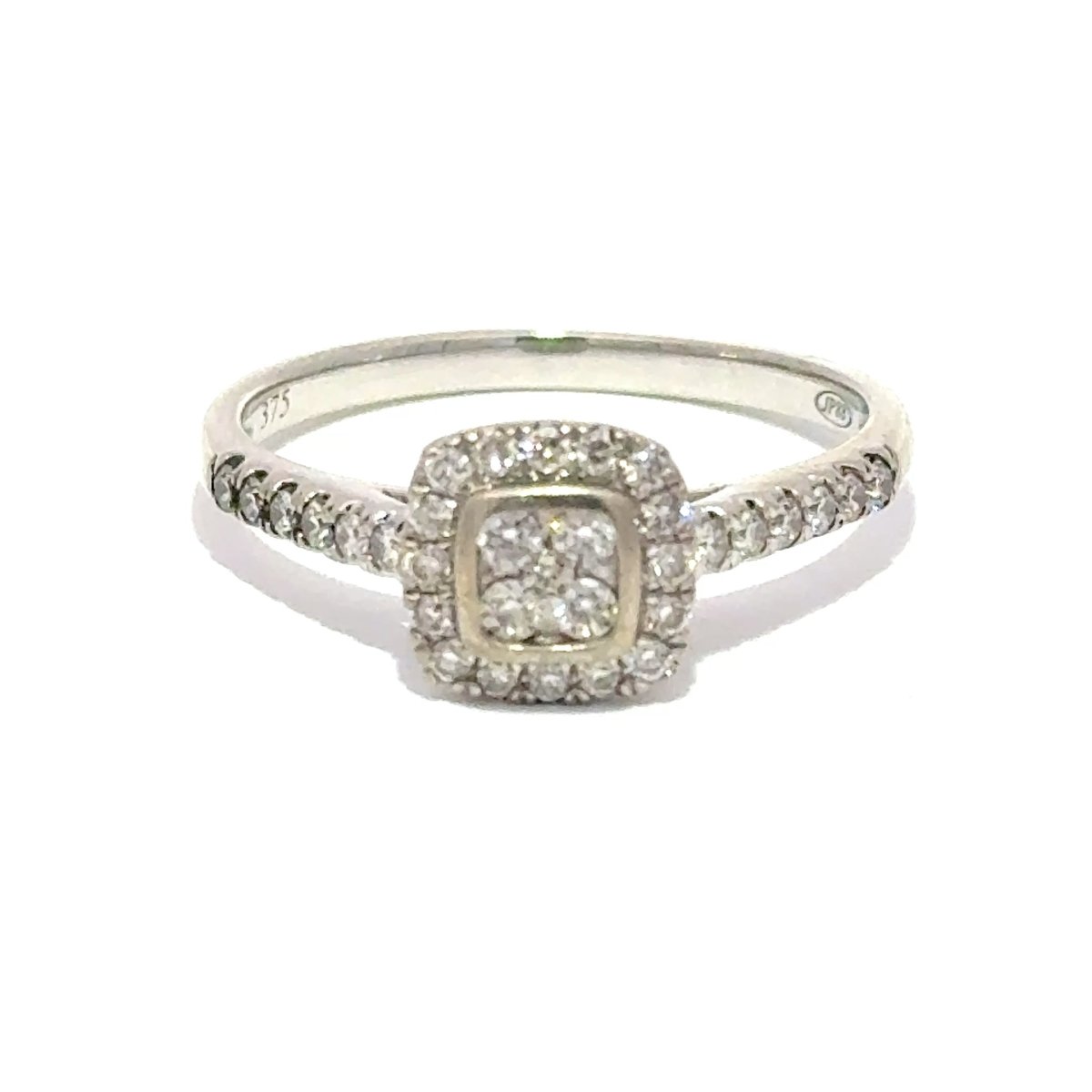 9ct White Gold Cushion Halo Diamond Cluster Engagement Ring - Mega Cash Sydney