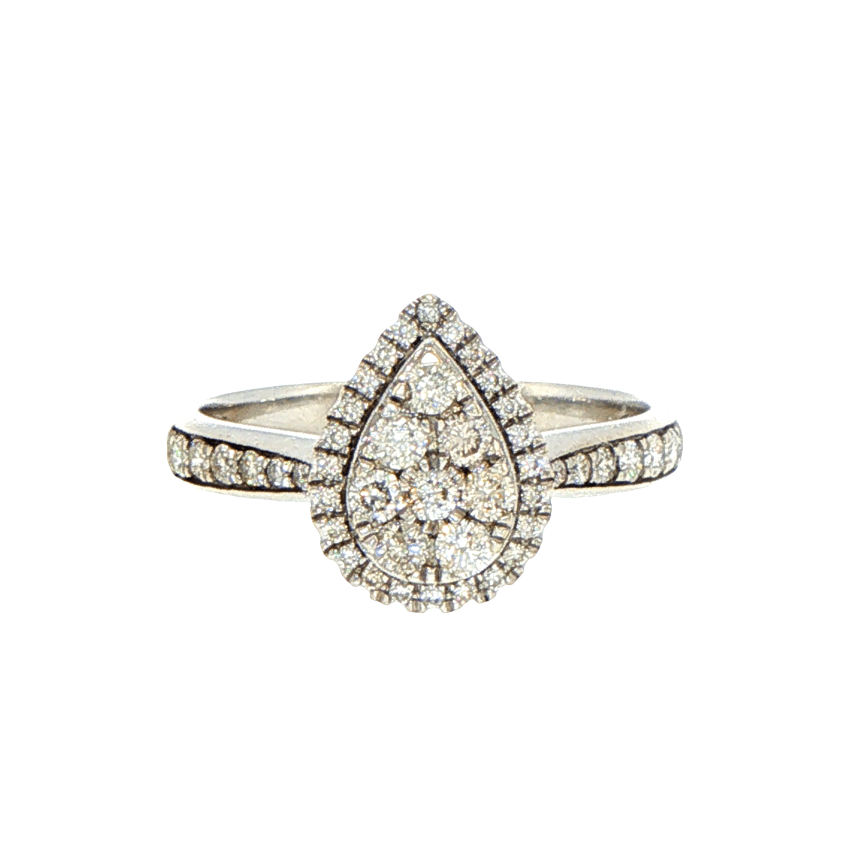9ct White Gold Diamond Pear-Shaped Cluster Halo Ring - Mega Cash Sydney