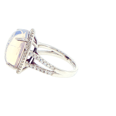 9ct White Gold Moonstone and Diamond Halo Cocktail Ring - Mega Cash Sydney