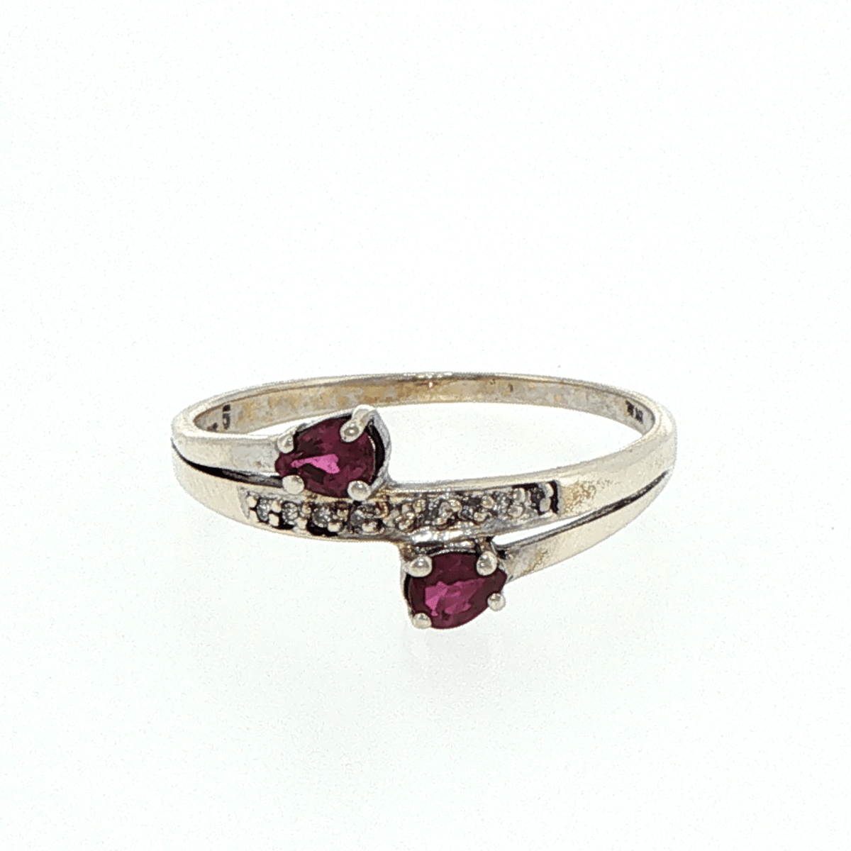 9ct White Gold Purplish-Red Stones with Diamonds Bypass Ring - Mega Cash Sydney