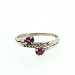 9ct White Gold Purplish-Red Stones with Diamonds Bypass Ring - Mega Cash Sydney