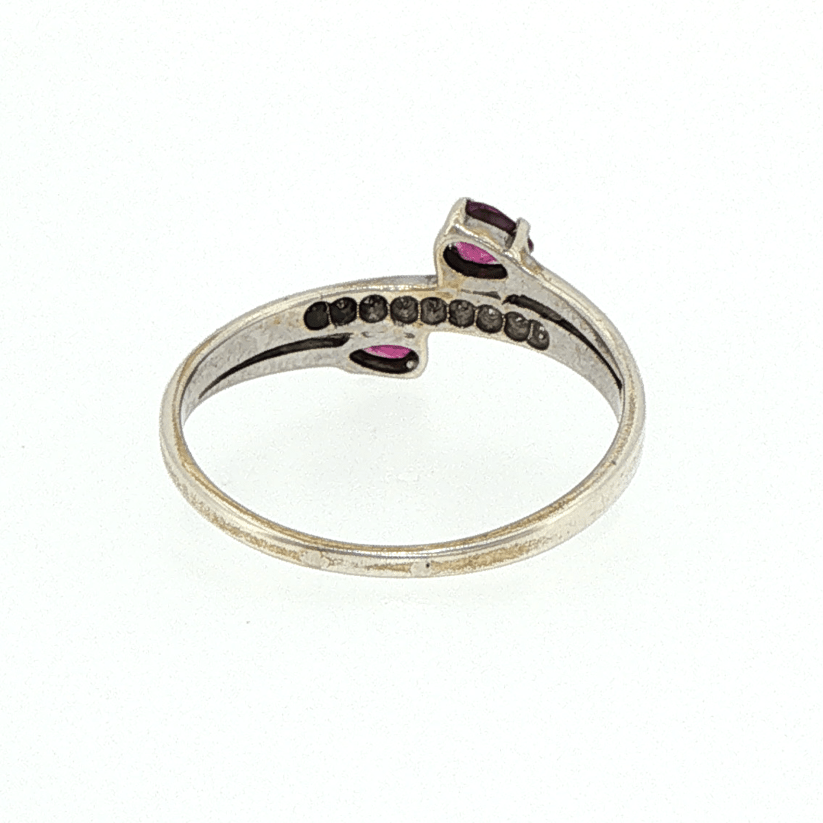 9ct White Gold Purplish-Red Stones with Diamonds Bypass Ring - Mega Cash Sydney