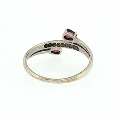 9ct White Gold Purplish-Red Stones with Diamonds Bypass Ring - Mega Cash Sydney