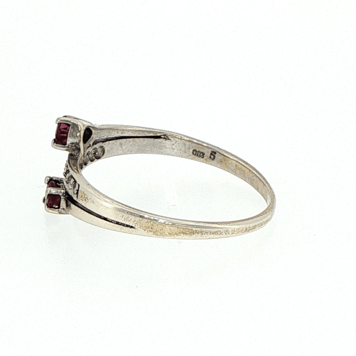 9ct White Gold Purplish-Red Stones with Diamonds Bypass Ring - Mega Cash Sydney