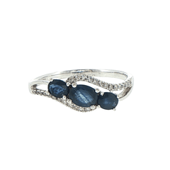 9ct White Gold Royal Blue Sapphire Three-Stone Ring - Mega Cash Sydney