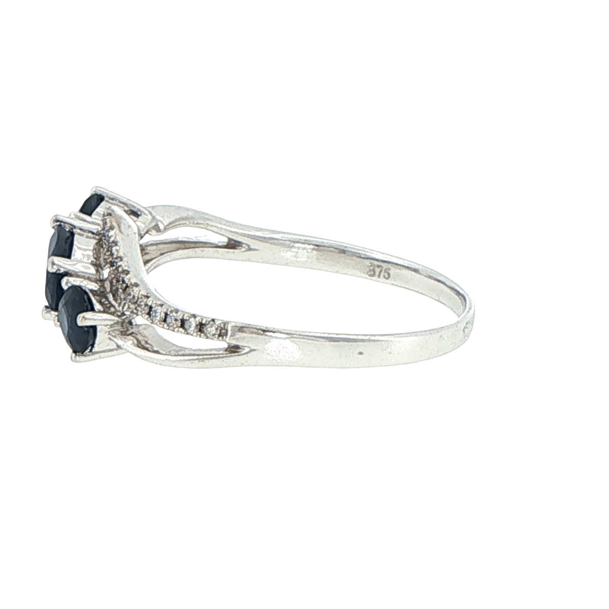 9ct White Gold Royal Blue Sapphire Three-Stone Ring - Mega Cash Sydney